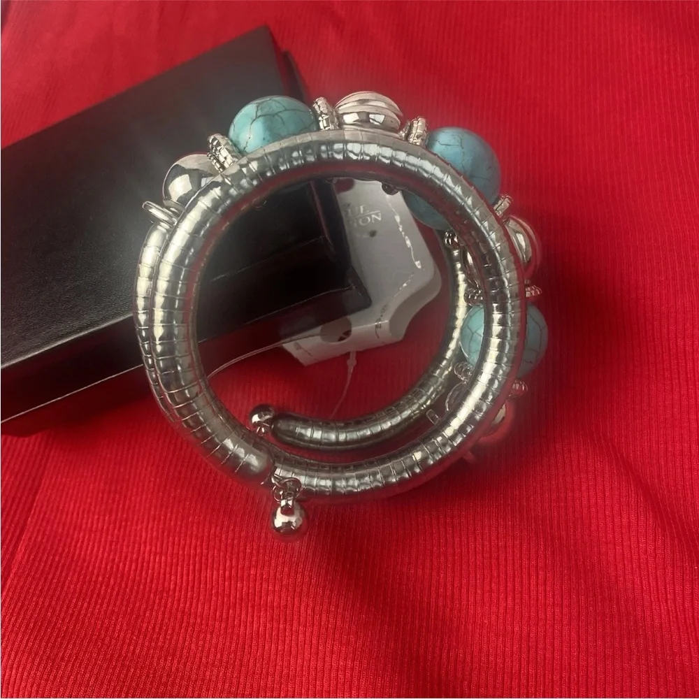 Vintage Tibetan Silver Alloy Round Rimous Turquoise Adjustable Bracelet Bangle